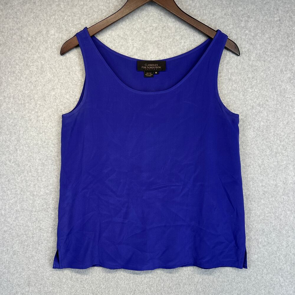 Classiques For Nordstrom Top Womens Size Medium Petite Royal Blue 100% Silk Tank